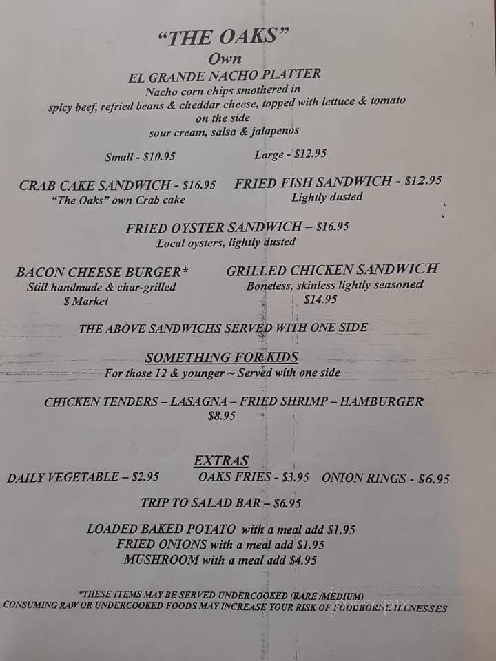 Oaks - Lancaster, VA menu_pic