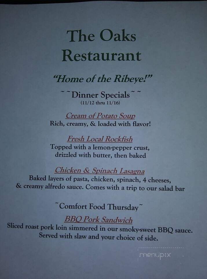 Oaks - Lancaster, VA menu_pic