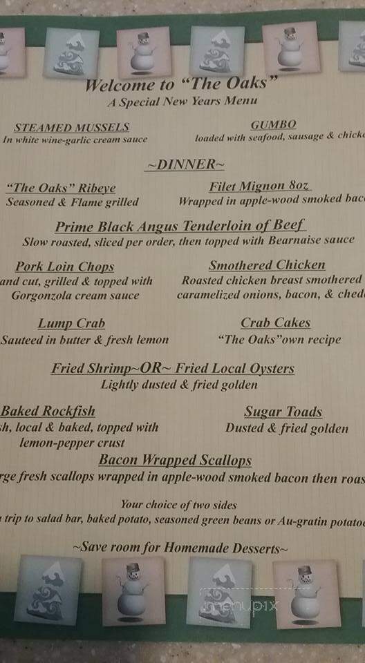 Oaks - Lancaster, VA menu_pic