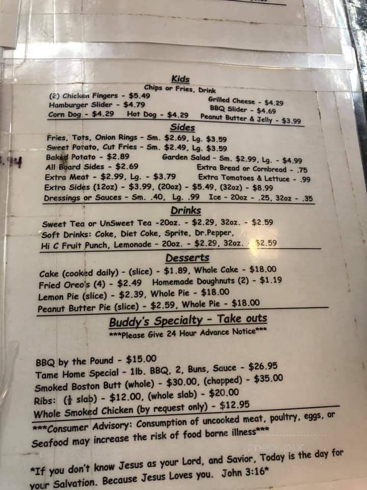 Buddy's - Talladega, AL menu_pic