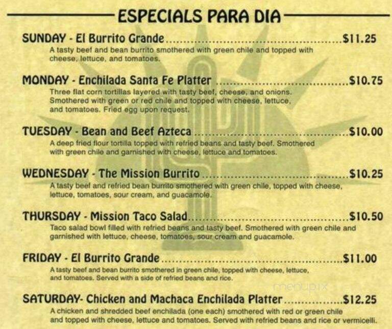 Old Mission Mexican Restaurant - Canon City, CO menu_pic