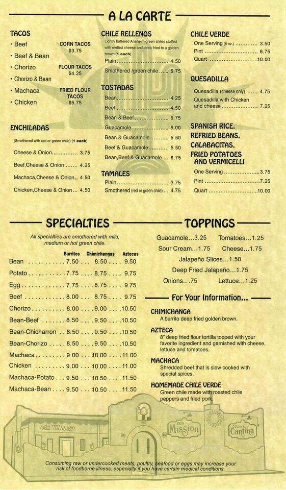 Old Mission Mexican Restaurant - Canon City, CO menu_pic
