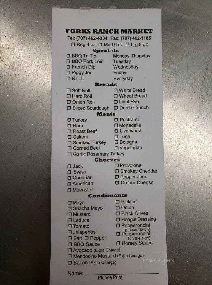 Forks Ranch Market - Ukiah, CA menu_pic