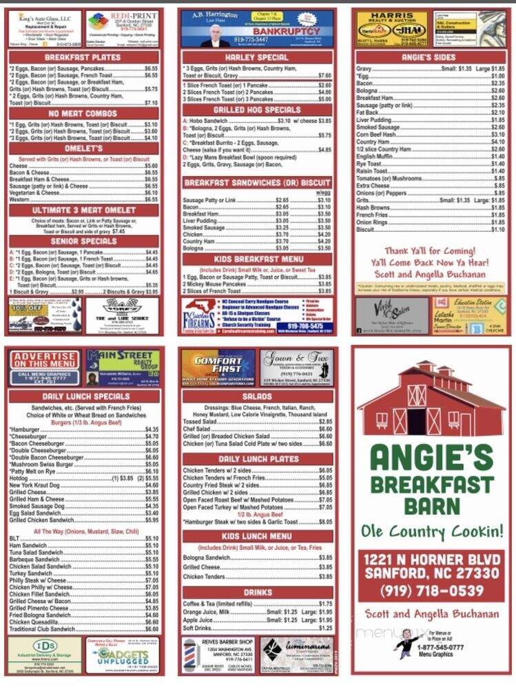 Angie's Breakfast Barn - Sanford, NC menu_pic