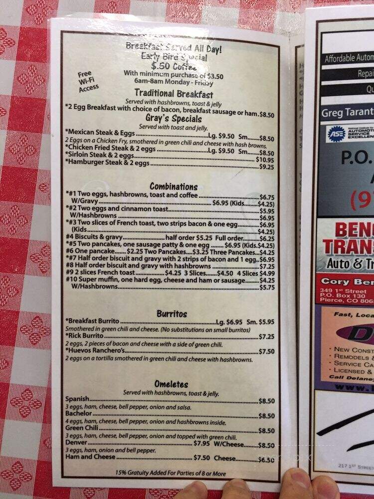 Gray's Cafe - Ault, CO menu_pic