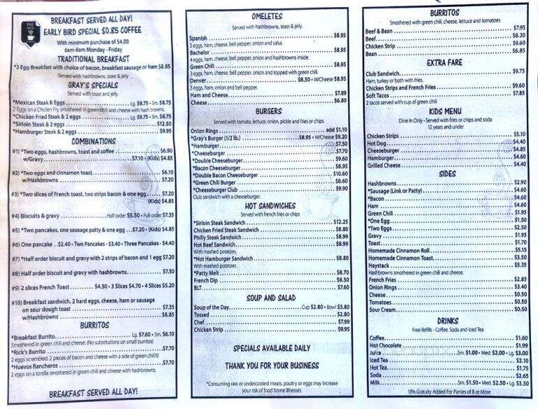 Gray's Cafe - Ault, CO menu_pic