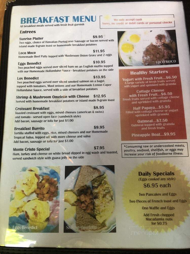 Sunrise Cafe - Lahaina, HI menu_pic