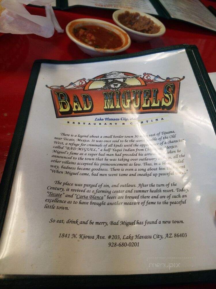Bad Miguel's - Lake Havasu City, AZ menu_pic