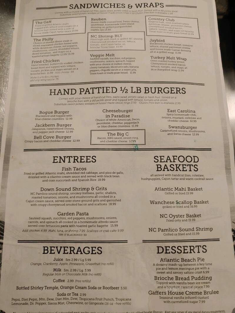 Gaffers - Emerald Isle, NC menu_pic