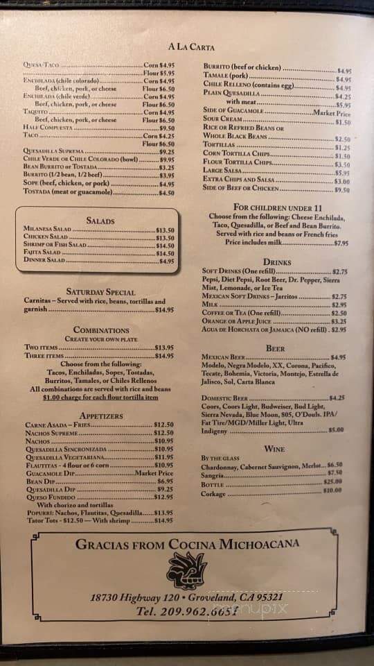 Cocina Michoacana - Groveland, CA menu_pic