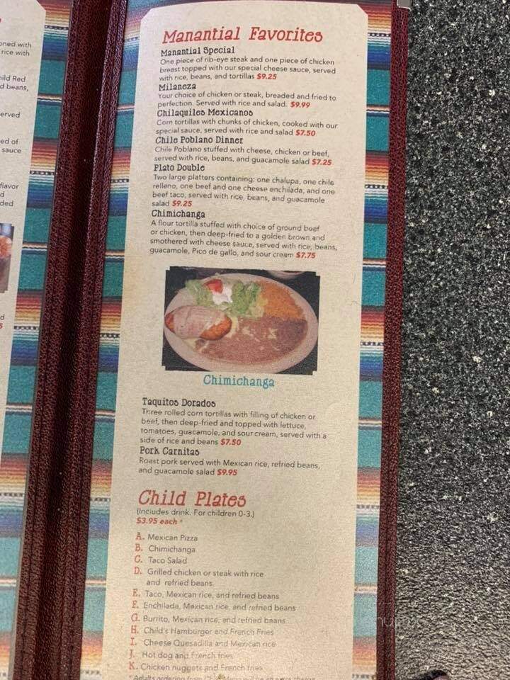 Manantial Restaurant - Red Boiling Springs, TN menu_pic