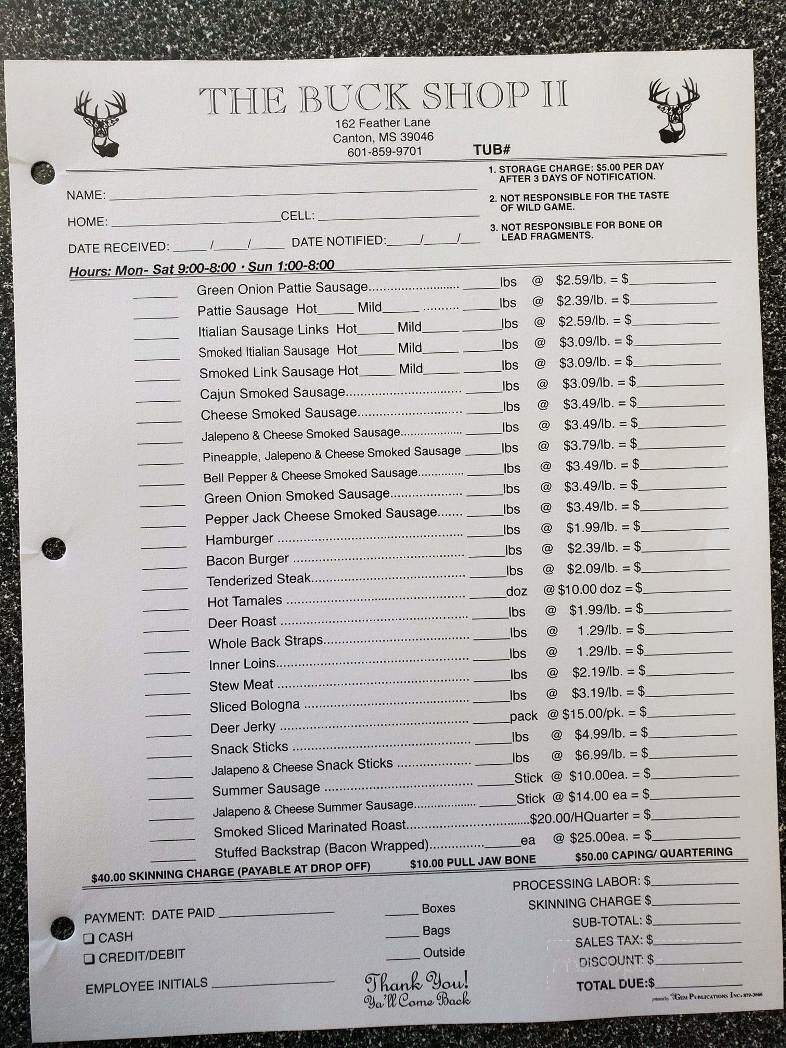 The Buck Shop - Flora, MS menu_pic