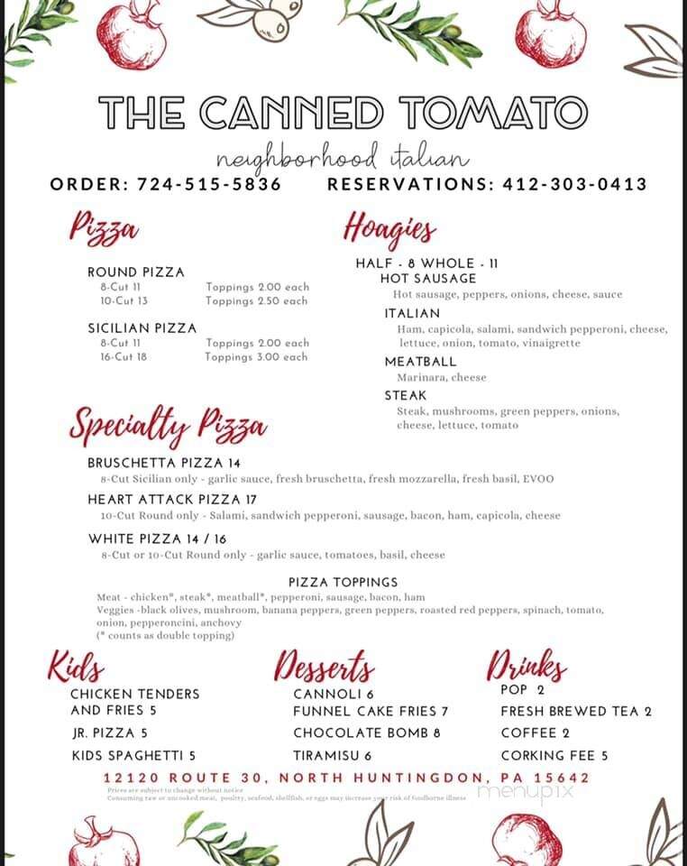 The Canned Tomato - Irwin, PA menu_pic