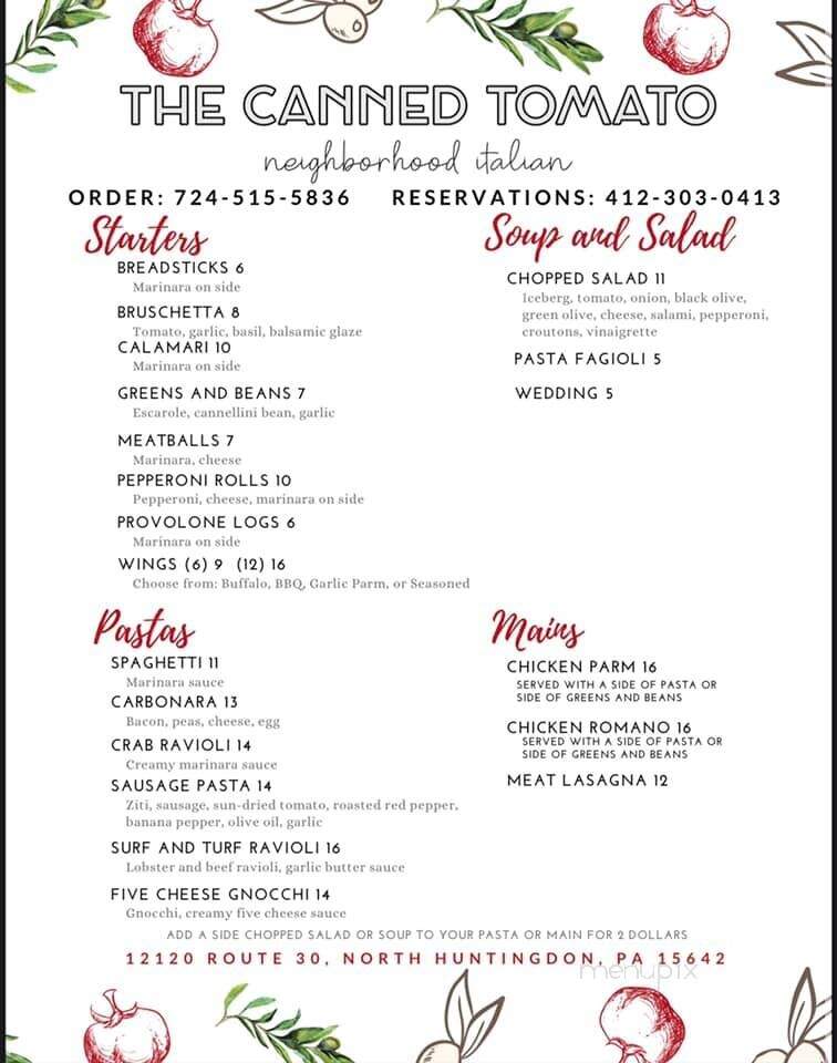 The Canned Tomato - Irwin, PA menu_pic