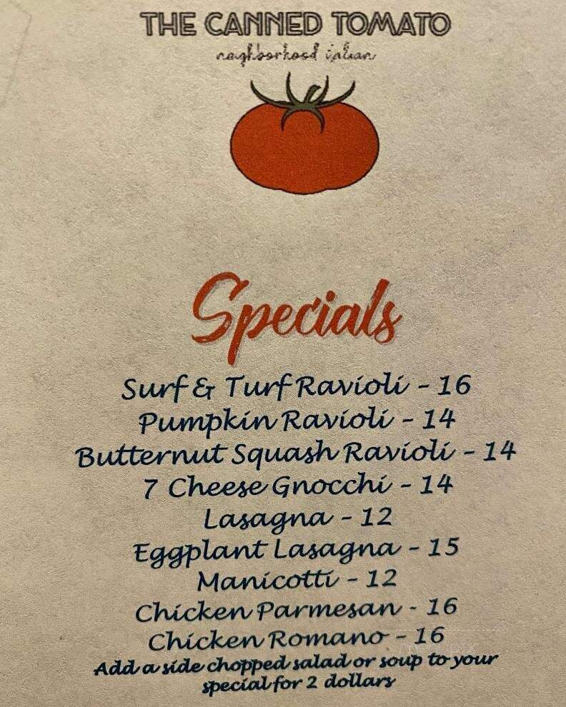 The Canned Tomato - Irwin, PA menu_pic
