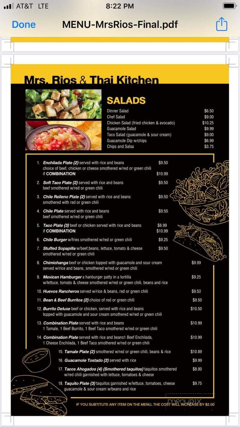 Mrs Rios Restaurant - San Luis, CO menu_pic