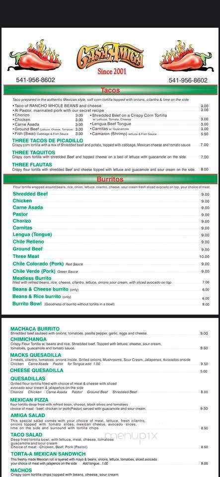 Casa Amiga - Grants Pass, OR menu_pic