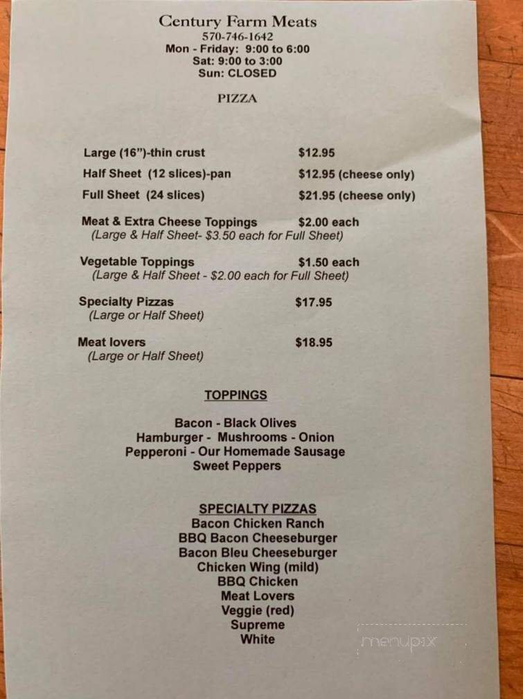 Century Farm Meats - Wyalusing, PA menu_pic