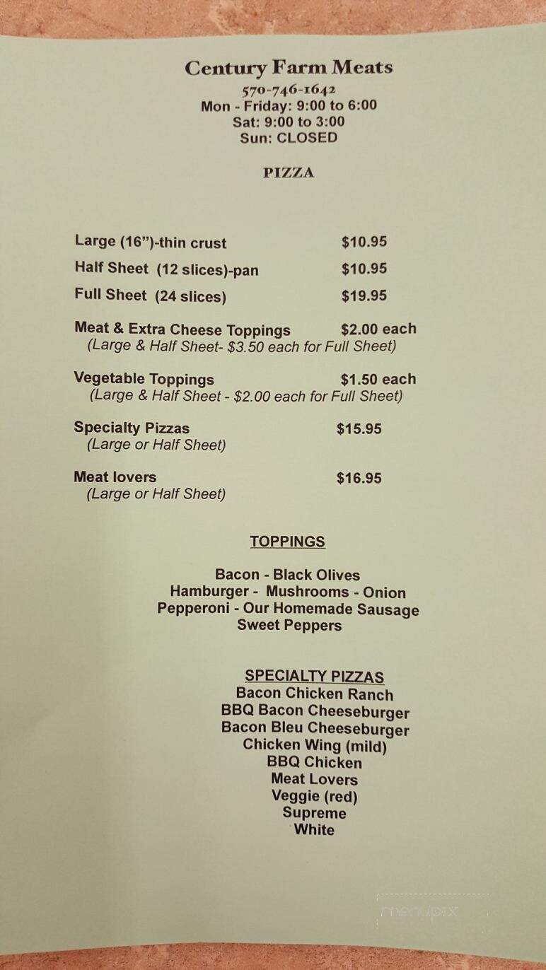 Century Farm Meats - Wyalusing, PA menu_pic