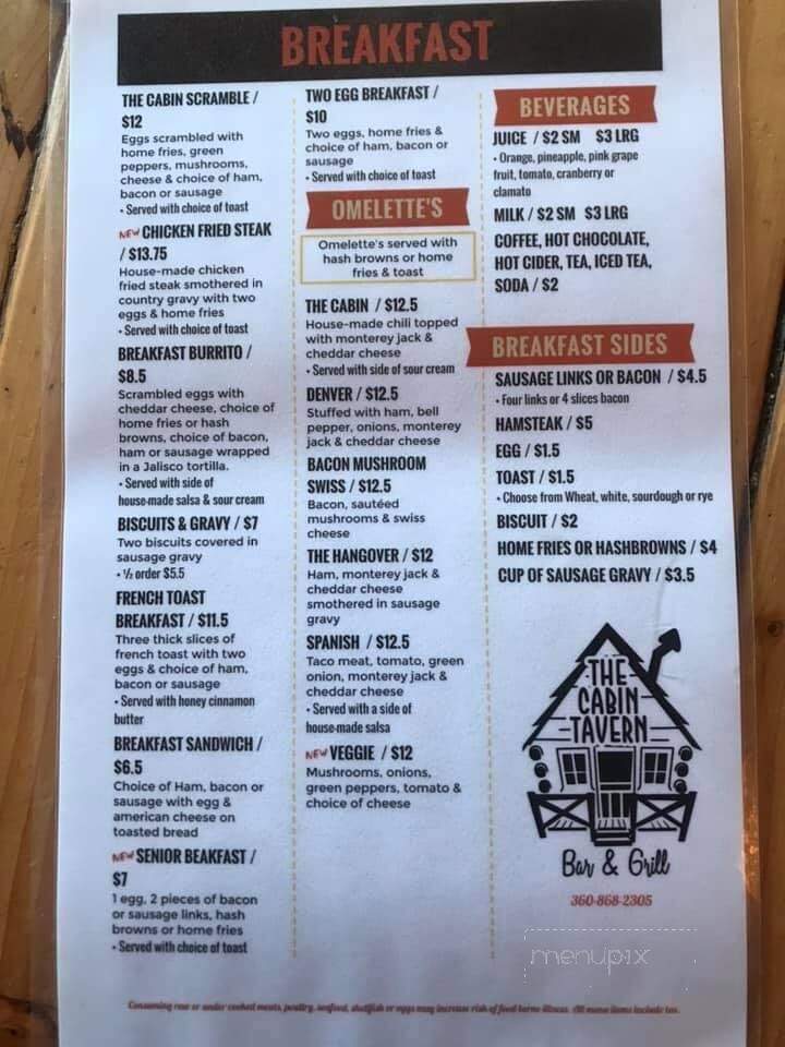 Log Cabin Tavern - Shelton, WA menu_pic