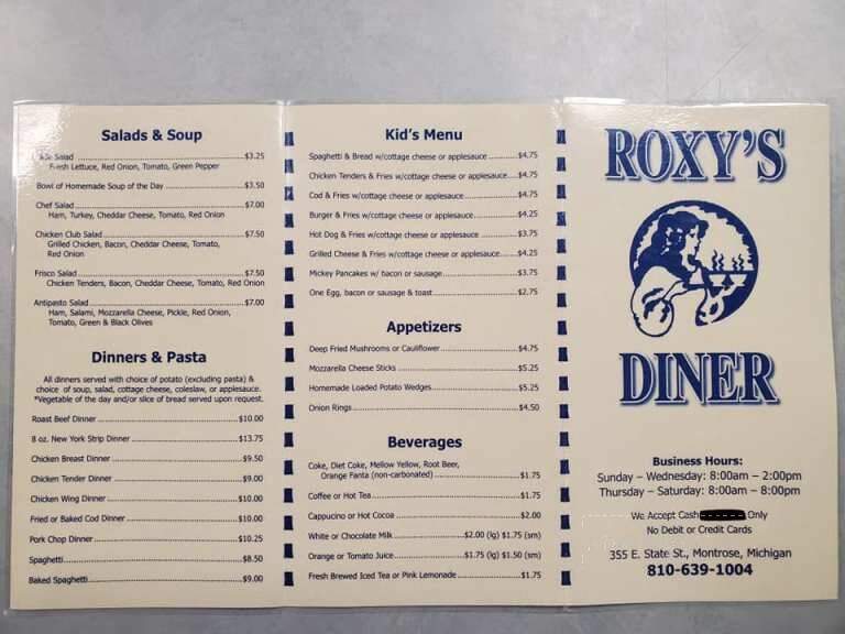 Roxy's Diner - Montrose, MI menu_pic