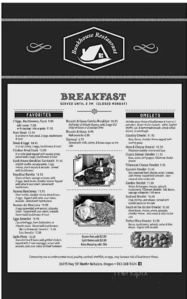 Bunk House Restaurant - Nehalem, OR menu_pic