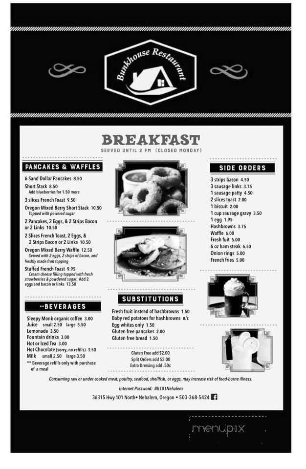 Bunk House Restaurant - Nehalem, OR menu_pic