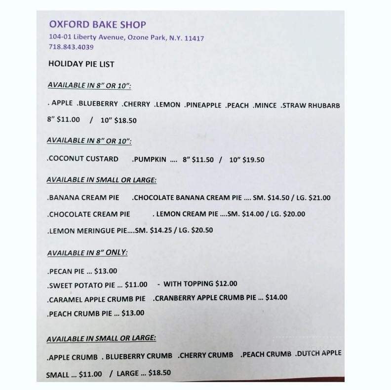 Oxford Bake Shop - Ozone Park, NY menu_pic