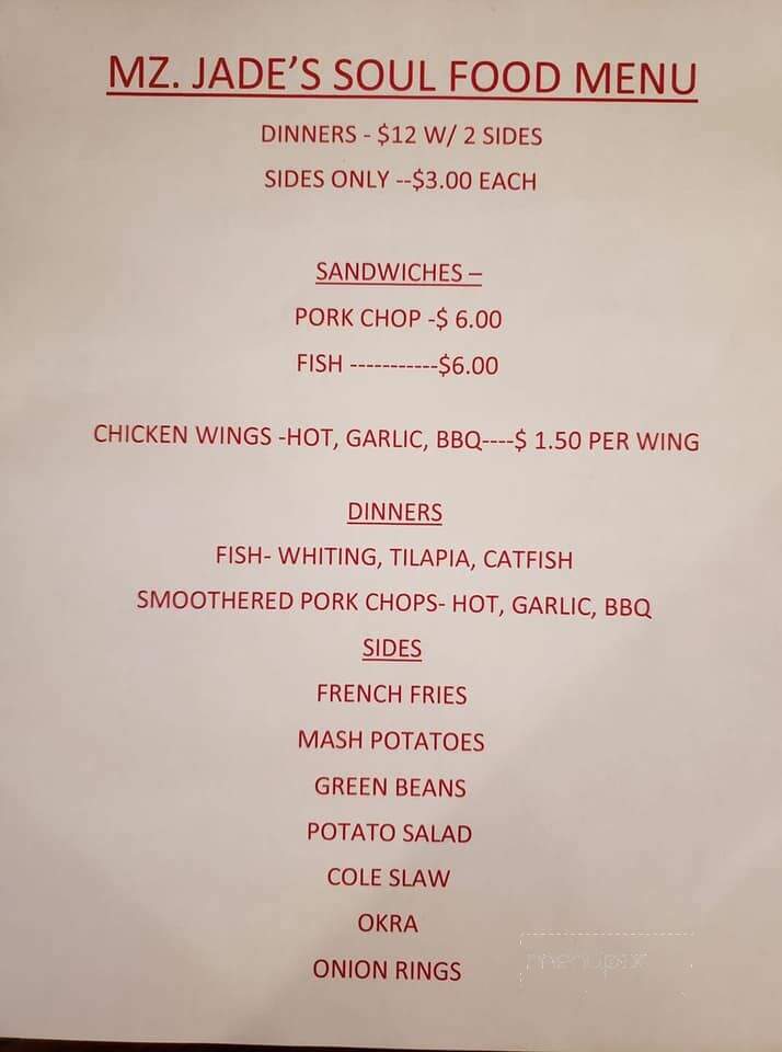 Mz. Jade's Soul Food - Middletown, OH menu_pic
