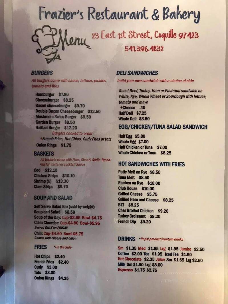 Frazier's Bakery - Coquille, OR menu_pic