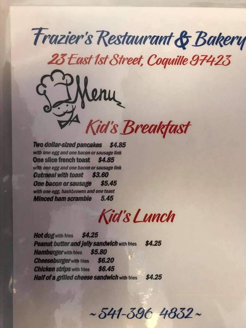 Frazier's Bakery - Coquille, OR menu_pic