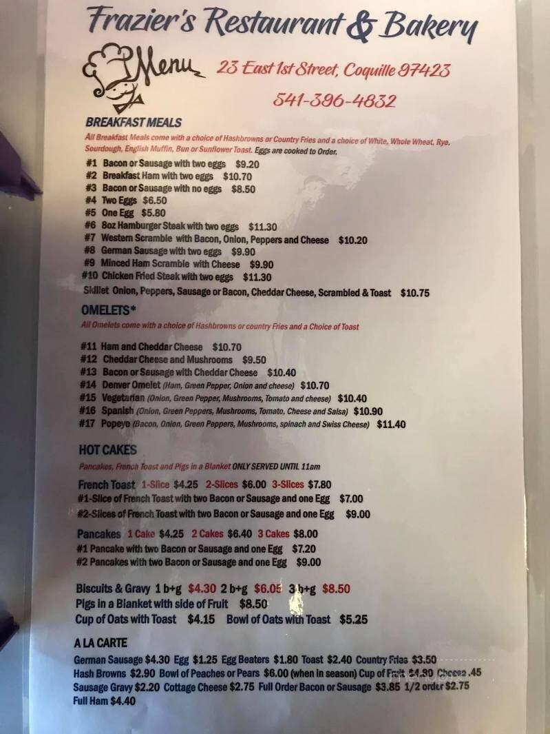 Frazier's Bakery - Coquille, OR menu_pic