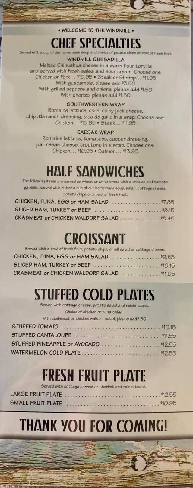 Windmill Family Restaurant - East Moline, IL menu_pic