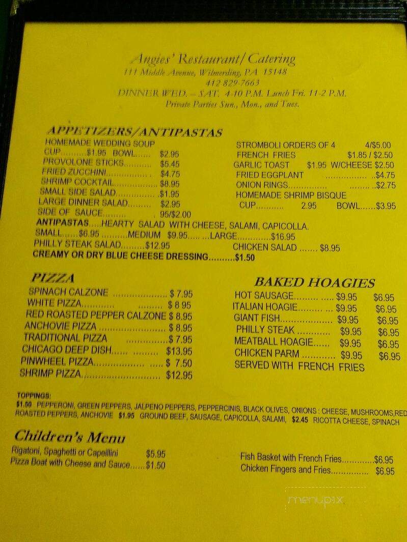 Angie's Restaurant - Wilmerding, PA menu_pic
