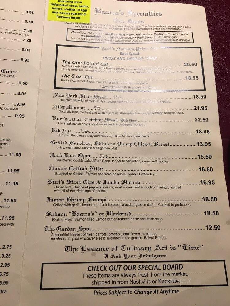 Bacaras Family Restaurant - Jamestown, TN menu_pic