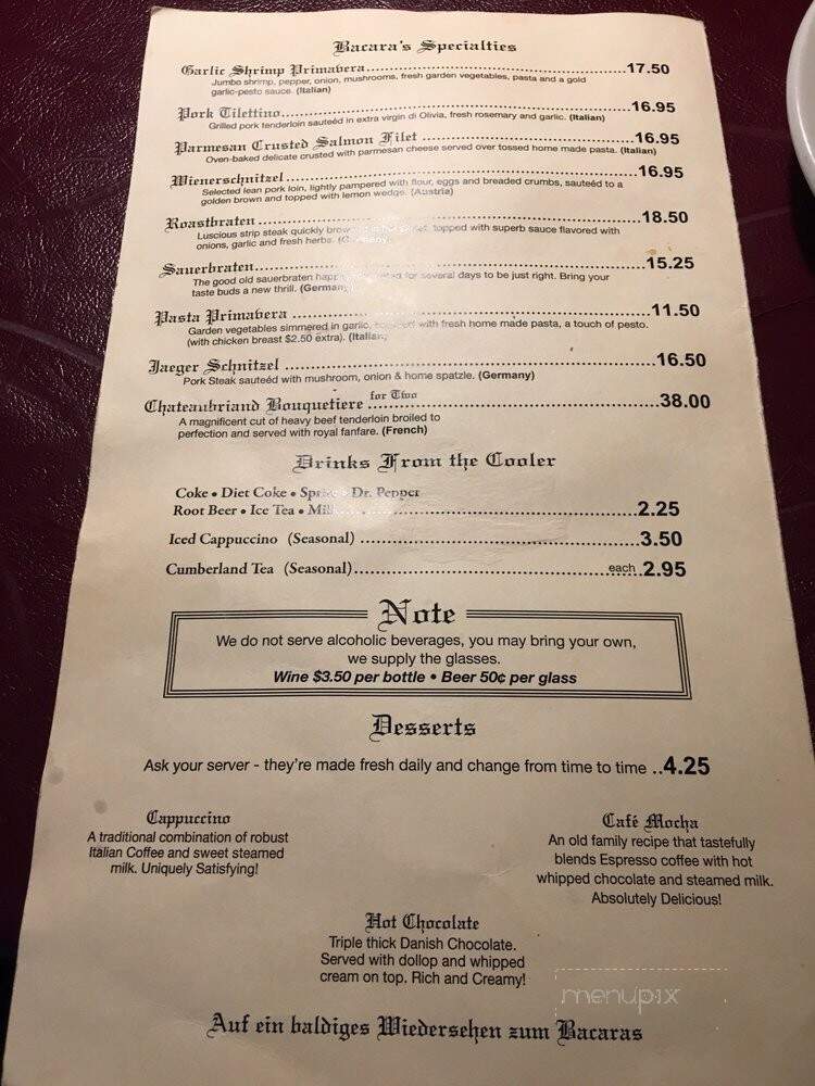 Bacaras Family Restaurant - Jamestown, TN menu_pic