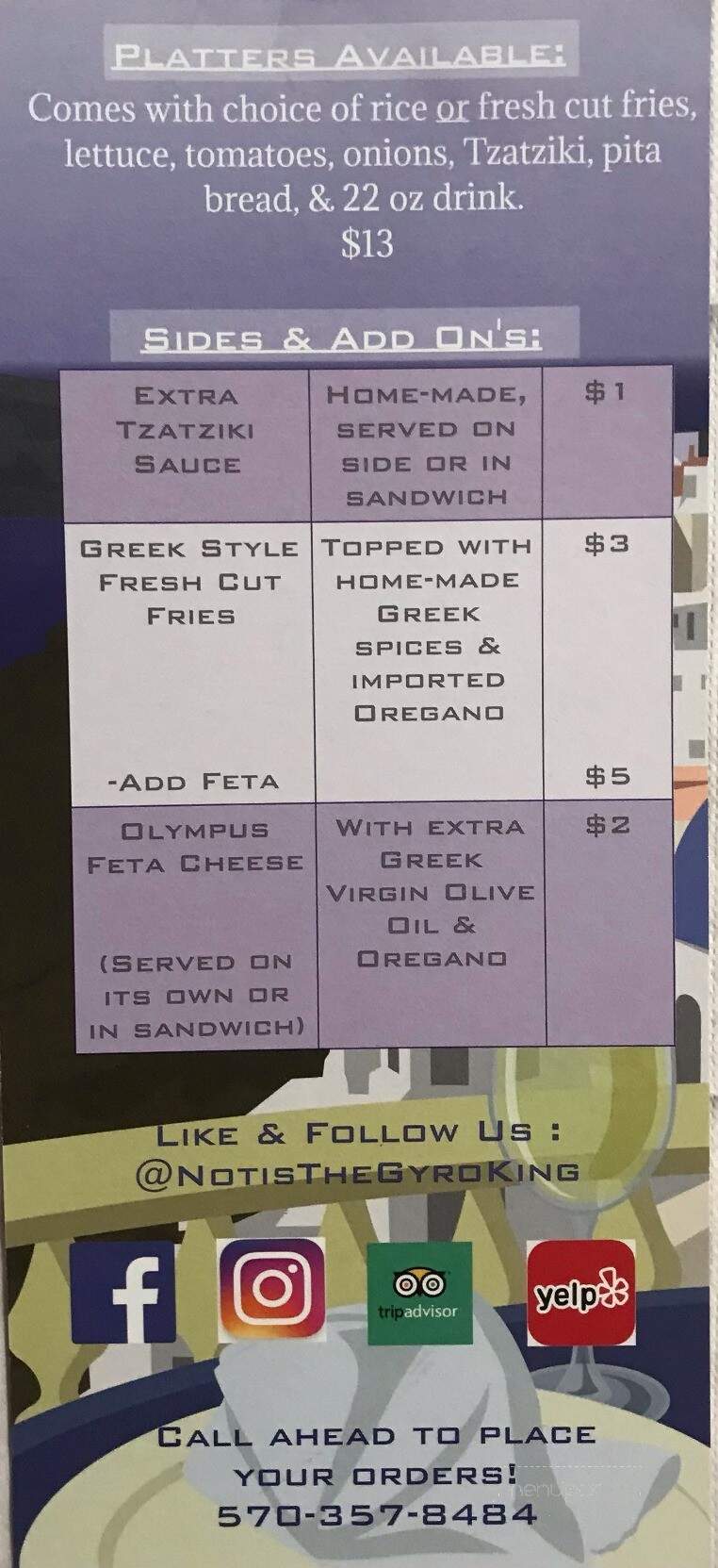 Notis the Gyro King - Wilkes-Barre, PA menu_pic