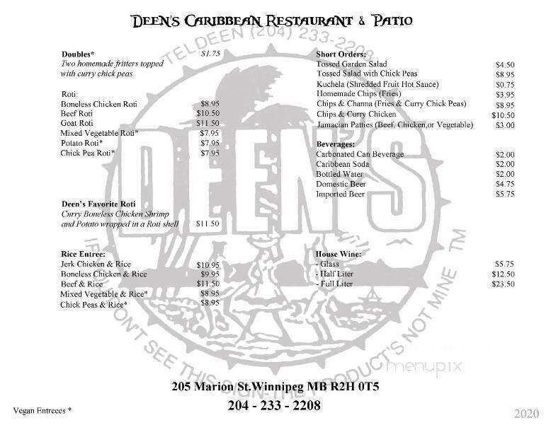 Deen's Caribbean Restaurant & Patio - Winnipeg, MB menu_pic