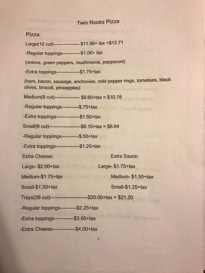 Twin Rocks Pizza - Twin Rocks, PA menu_pic