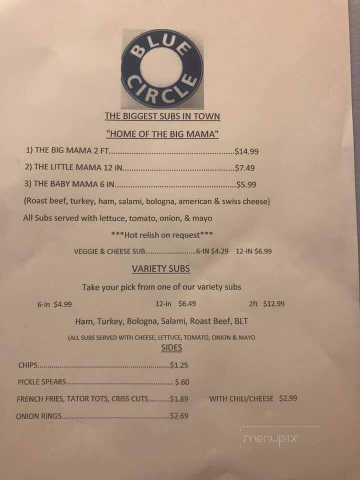 Blue Circle - Bristol, TN menu_pic