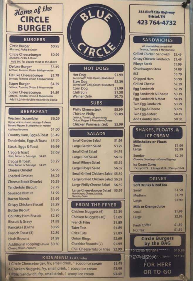 Blue Circle - Bristol, TN menu_pic