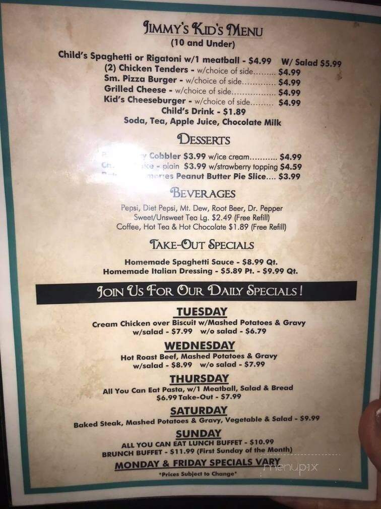 Jimmy's Diner - Shinnston, WV menu_pic