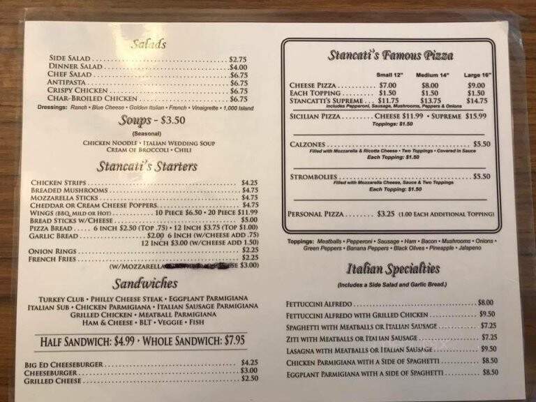 Stancati's Pizza - Sutton, WV menu_pic