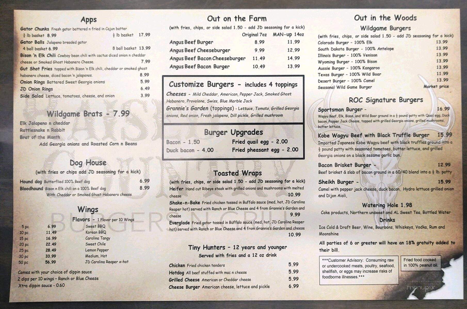 Raised On Country Burgers And Grill - Tuscaloosa, AL menu_pic