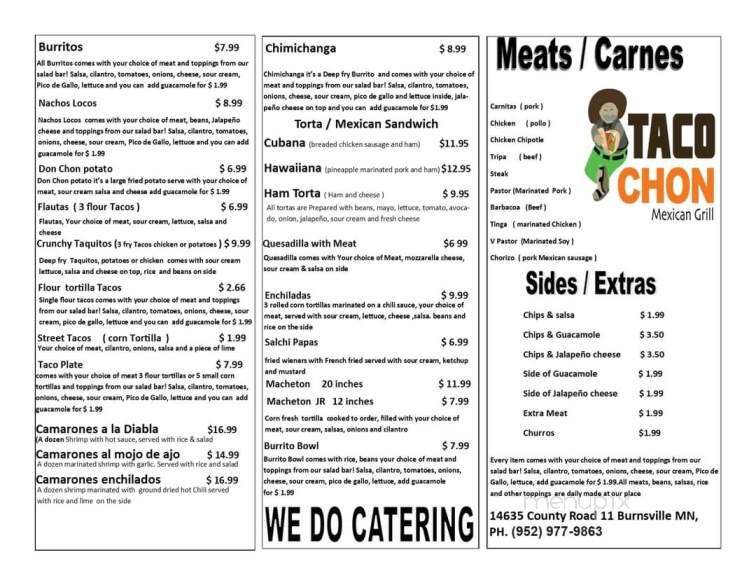 Taco Chon Mexican Grill - Burnsville, MN menu_pic