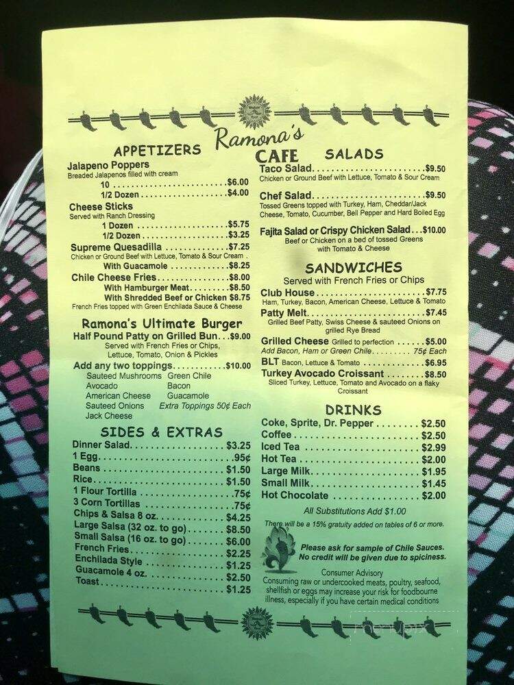 Ramona's Cafe - Lordsburg, NM menu_pic