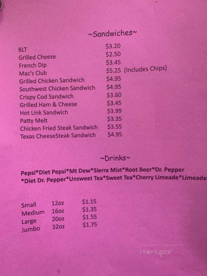 Mac's Drive-Inn - Fort Gibson, OK menu_pic