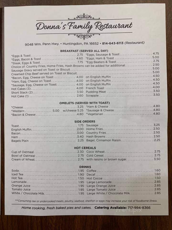 Donna's Family Restaurant - Huntingdon, PA menu_pic
