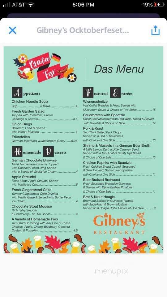 Gibney's Restaurant - Waymart, PA menu_pic