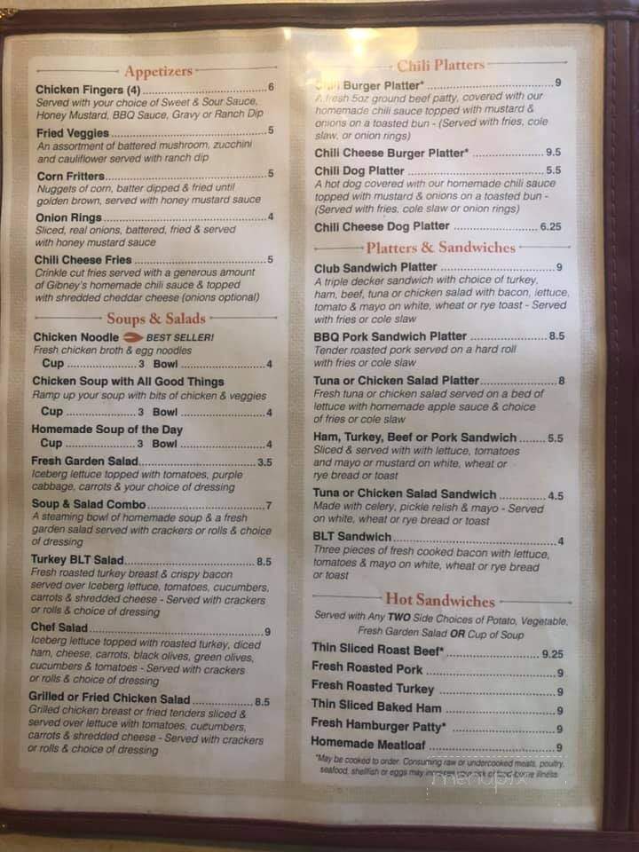 Gibney's Restaurant - Waymart, PA menu_pic